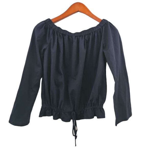 Theory Odettah Navy Ribbed Soft Seersucker‎ Off The Shoulder Top Size Small - Picture 3 of 8